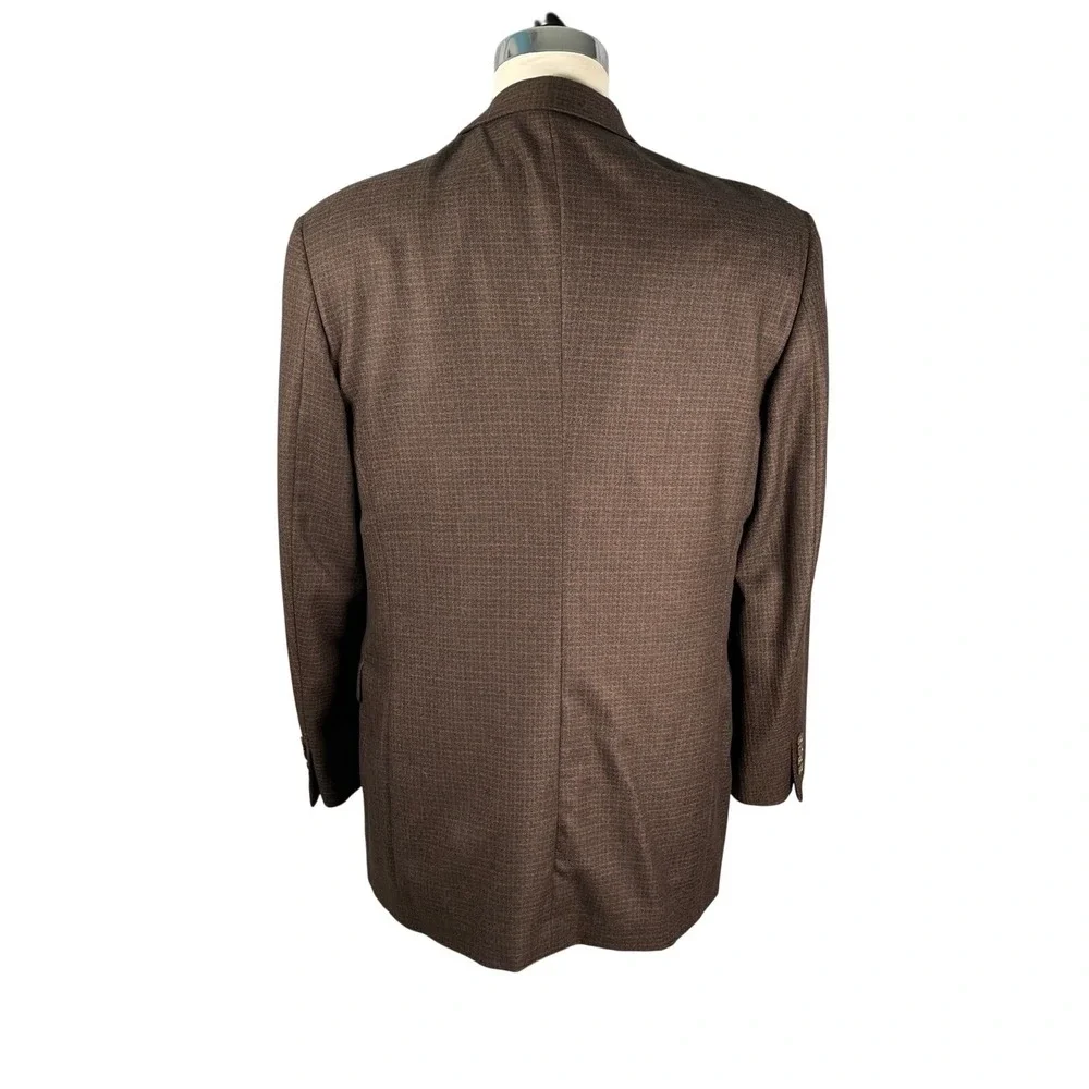 Murano Sport Coat Mens 44L Brown Check Worsted Wool Cashmere Two Button Dillards